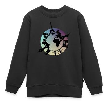 Weltkugel Sehenswürdigkeiten - Kinder Premium Organic Sweatshirt - Schwarz - Vorne - AI Model Kid Female (0cm)