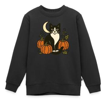 Mondschein-Kürbiskatzen-Szene - Kinder Premium Organic Sweatshirt - Schwarz - Vorne - AI Model Kid Female (0cm)