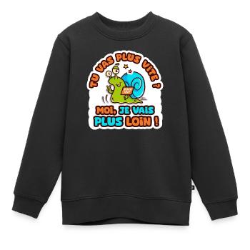 je vais plus loin humour sticker camping car - Sweat Premium enfant bio - noir - Devant - AI Model Kid Female (0cm)
