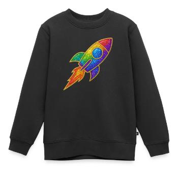 Paillettes Fusée Arc-en-ciel Décollage Paillettes Or - Sweat Premium enfant bio - noir - Devant - AI Model Kid Female (0cm)