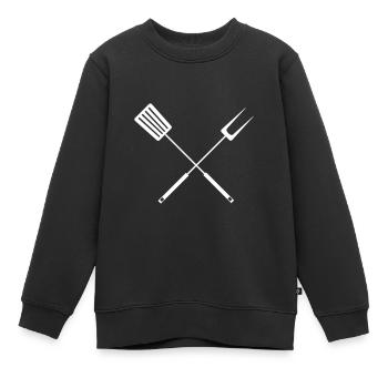 Logo Grillzange Pfannenwender Burger Grillen - Kinder Premium Organic Sweatshirt - Schwarz - Vorne - AI Model Kid Female (0cm)