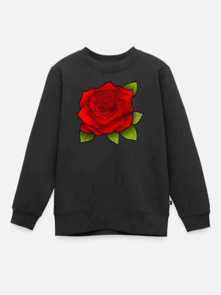 Rose rouge - Sweat Premium enfant bio - noir
