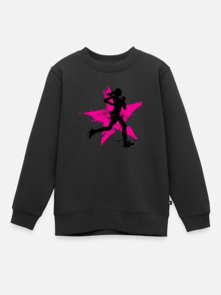 runner female with star - Kids Premium Organic Sweatshirt - black