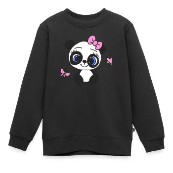 Weiblicher Panda mit Schmetterlingen - Kinder Premium Organic Sweatshirt - Schwarz - Vorne - AI Model Kid Female (0cm)