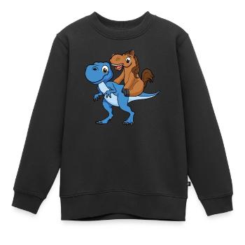 horse riding a dino pferd schimmel t rex world - Kinder Premium Organic Sweatshirt - Schwarz - Vorne - AI Model Kid Female (0cm)