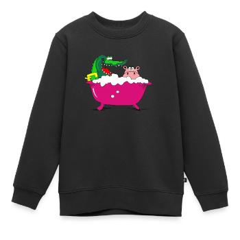 krokodil nilpferd badewanne hippo nilpferd baden - Kinder Premium Organic Sweatshirt - Schwarz - Vorne - AI Model Kid Female (0cm)