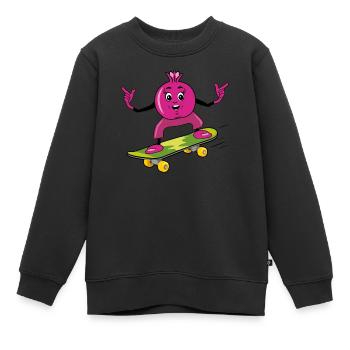 Lustiger Granatapfel-Skateboarder - Kinder Premium Organic Sweatshirt - Schwarz - Vorne - AI Model Kid Female (0cm)
