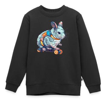 Ein Chinchilla auf einem Longboard am Skaten - Kinder Premium Organic Sweatshirt - Schwarz - Vorne - AI Model Kid Female (0cm)