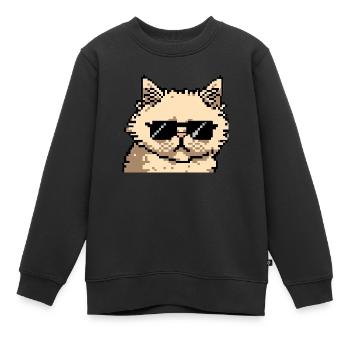 Perserkatze Negan mit Sonnenbrille in Pixelart - Kinder Premium Organic Sweatshirt - Schwarz - Vorne - AI Model Kid Female (0cm)