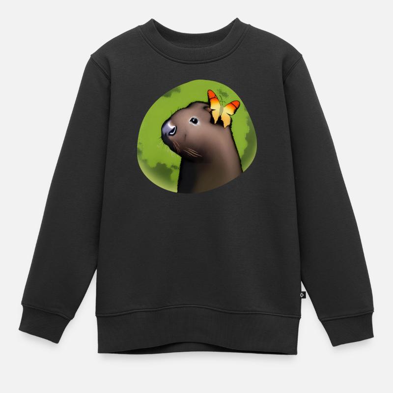 Petit capybara avec papillon - Sweat Premium enfant bio - noir