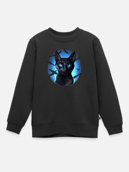 Crowfeather Krähenfeder Schwarze Katze Halloween - Premium børne sweatshirt økologisk - sort