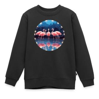 Flamingo Flock Tropical, Liebe Flamingos - Kinder Premium Organic Sweatshirt - Schwarz - Vorne - AI Model Kid Female (0cm)