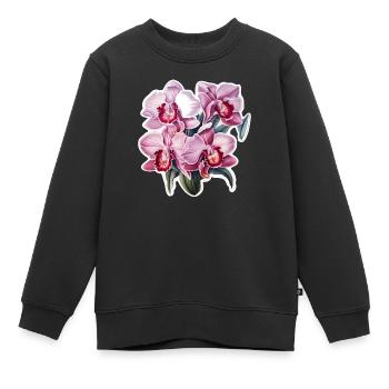 Orchidée - Sweat Premium enfant bio - noir - Devant - AI Model Kid Female (0cm)