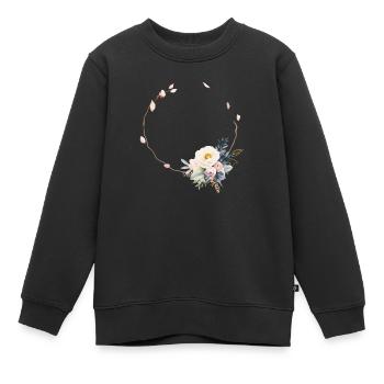 Floral Half Wreath Pastel Personalizable - Kids Premium Organic Sweatshirt - black - Front - AI Model Kid Female (0cm)