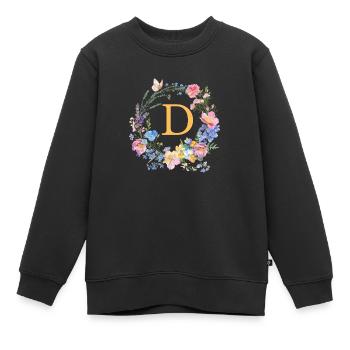D Monogramm Floral, Blumenkranz, personalisierbar - Kinder Premium Organic Sweatshirt - Schwarz - Vorne - AI Model Kid Female (0cm)