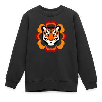 Tigre rétro Flower Power - Sweat Premium enfant bio - noir - Devant - AI Model Kid Female (0cm)