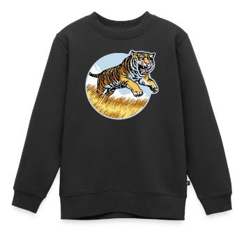 Tiger im Sprung - Kinder Premium Organic Sweatshirt - Schwarz - Vorne - AI Model Kid Female (0cm)