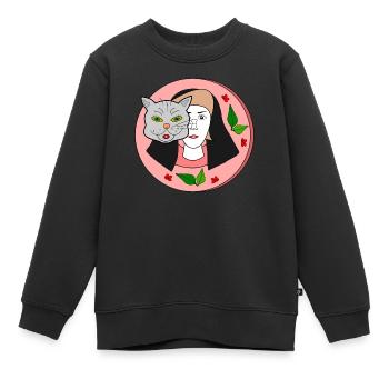 Dame Chat - Sweat Premium enfant bio - noir - Devant - AI Model Kid Female (0cm)