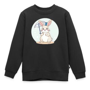 Niedliches Cartoon-Kaninchen mit Regenschirm auf braunem Grund - Kinder Premium Organic Sweatshirt - Schwarz - Vorne - AI Model Kid Female (0cm)