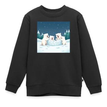 Spielende Eisbären bauen ein Iglu - Winter cartoon - Kinder Premium Organic Sweatshirt - Schwarz - Vorne - AI Model Kid Female (0cm)
