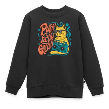 Purrfectly groovy - Kids Premium Organic Sweatshirt - black - Front - AI Model Kid Female (0cm)