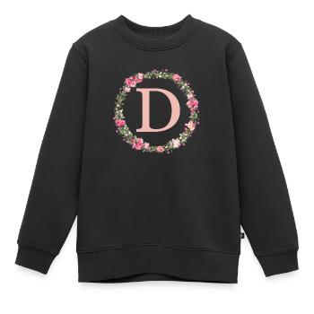 D Monogramm, Blumen-Kranz, personalisierbar - Kinder Premium Organic Sweatshirt - Schwarz - Vorne - AI Model Kid Female (0cm)