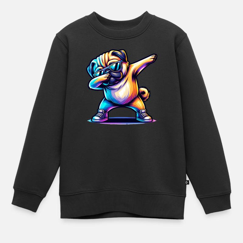 Dabbing carlin avec des lunettes de soleil et des baskets - Sweat Premium enfant bio - noir