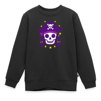 Lila Pirat Totenkopf mit gekreuzten Knochen - Kinder Premium Organic Sweatshirt - Schwarz - Vorne - AI Model Kid Female (0cm)