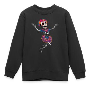 tanzendes happy crazy Skelett la Catrina :) - Kinder Premium Organic Sweatshirt - Schwarz - Vorne - AI Model Kid Female (0cm)