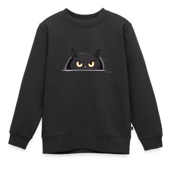 Chat noir curieux - Sweat Premium enfant bio - noir - Devant - AI Model Kid Female (0cm)