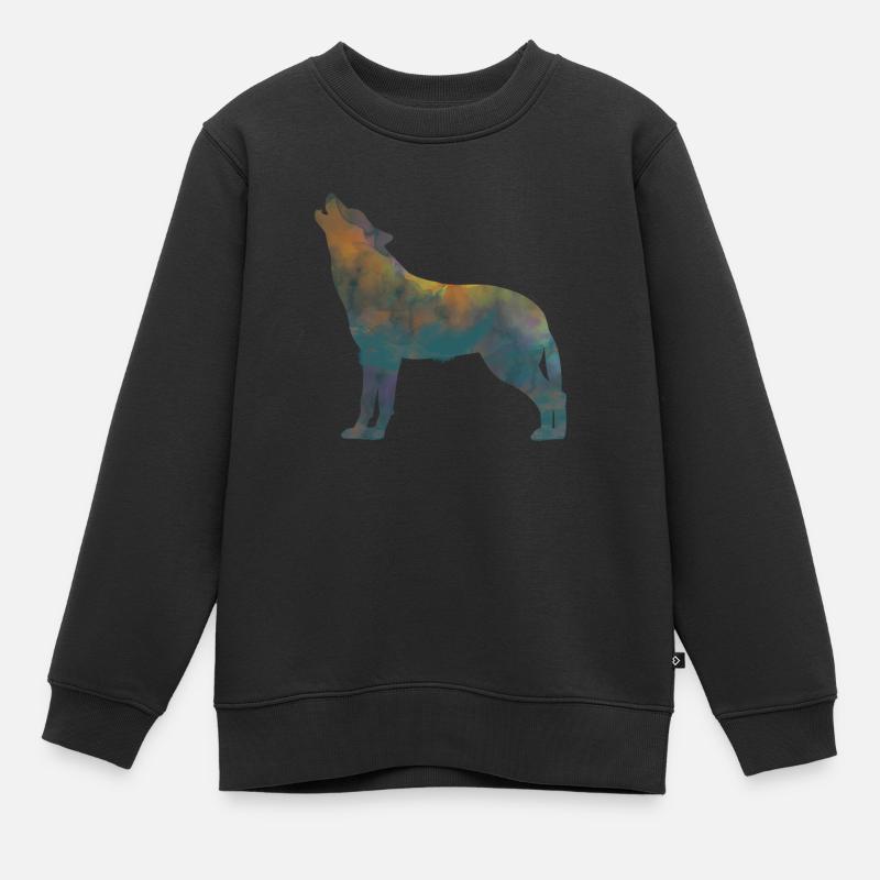 heulender Wolf - Sweat Premium enfant bio - noir
