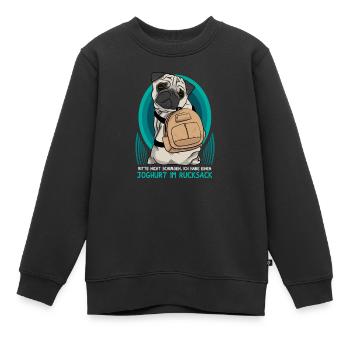 Carlin / Pug avec sac à dos - Sweat Premium enfant bio - noir - Devant - AI Model Kid Female (0cm)