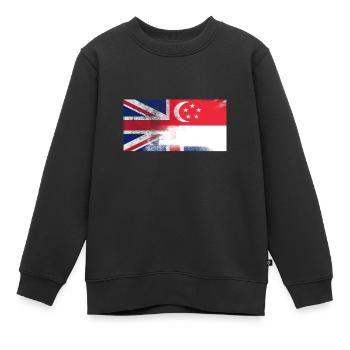Britische Singapurer Half Singapore Halb UK Flagge - Kinder Premium Organic Sweatshirt - Schwarz - Vorne - AI Model Kid Female (0cm)