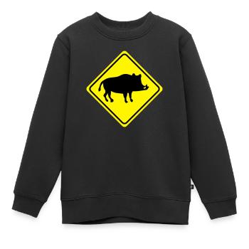 Warnung - Wild Schwein Keiler - 2 Farb Vektor - Kinder Premium Organic Sweatshirt - Schwarz - Vorne - AI Model Kid Female (0cm)
