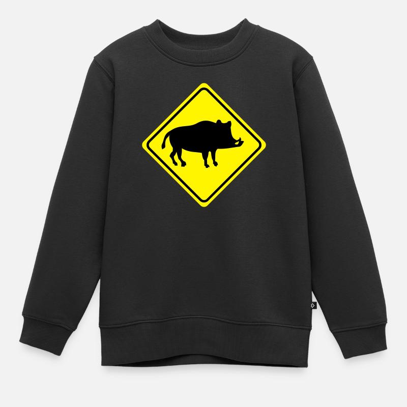 Warnung - Wild Schwein Keiler - 2 Farb Vektor - Kinder Premium Organic Sweatshirt - Schwarz