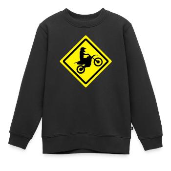 motocross straßenschild - Kinder Premium Organic Sweatshirt - Schwarz - Vorne - AI Model Kid Female (0cm)
