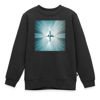 Flugzeug über Wolkenkratzer - Kinder Premium Organic Sweatshirt - Schwarz - Vorne - AI Model Kid Female (0cm)