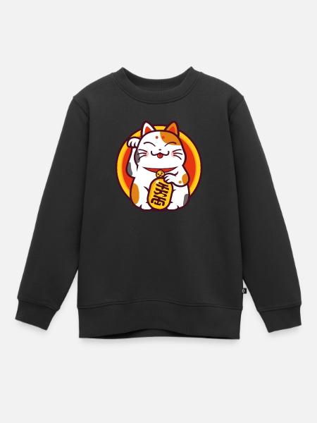 lucky cat - Maneki neko - Sweat Premium enfant bio - noir