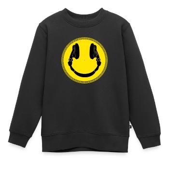 DJ Smilie Kopfhörer Platter - Kinder Premium Organic Sweatshirt - Schwarz - Vorne - AI Model Kid Female (0cm)