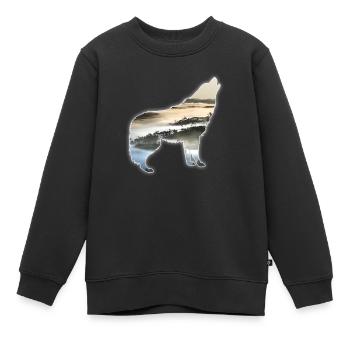 Wolf paysage montagnes de brouillard cadeau - Sweat Premium enfant bio - noir - Devant - AI Model Kid Female (0cm)