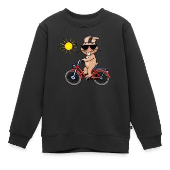 Cooler Hase fährt Fahrrad - Kinder Premium Organic Sweatshirt - Schwarz - Vorne - AI Model Kid Female (0cm)