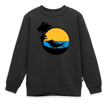 palmen sonne silhouette liegestuhl strandstuhl url - Kinder Premium Organic Sweatshirt - Schwarz - Vorne - AI Model Kid Female (0cm)