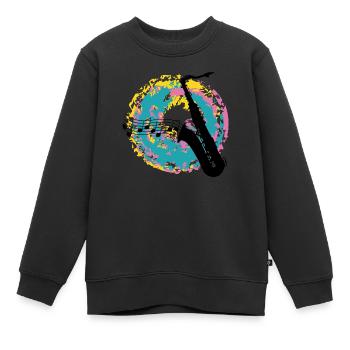 Saxofon auf Farbklecksen - Kinder Premium Organic Sweatshirt - Schwarz - Vorne - AI Model Kid Female (0cm)