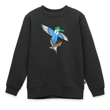 Skateboard Wellensittich (blau, cap grün/weiß) - Kinder Premium Organic Sweatshirt - Schwarz - Vorne - AI Model Kid Female (0cm)