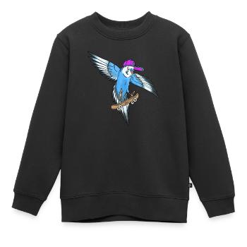 Skateboard Wellensittich (blau, cap lila/türkis) - Kinder Premium Organic Sweatshirt - Schwarz - Vorne - AI Model Kid Female (0cm)