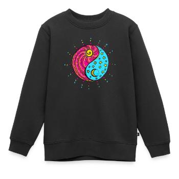 Yin Yang, soleil, lune, étoiles, symbole chinois - Sweat Premium enfant bio - noir - Devant - AI Model Kid Female (0cm)