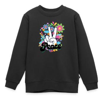 Peace Hippie | Hippies 60er Sprüche Geschenkideen - Kinder Premium Organic Sweatshirt - Schwarz - Vorne - AI Model Kid Female (0cm)