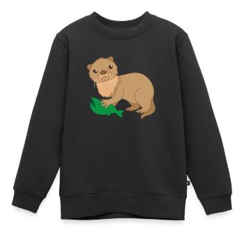 Otter mit gefangenem Fisch - Kinder Premium Organic Sweatshirt - Schwarz - Vorne - AI Model Kid Female (0cm)