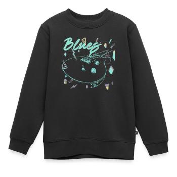Croquis vert néon vintage de guitare blues - Sweat Premium enfant bio - noir - Devant - AI Model Kid Female (0cm)