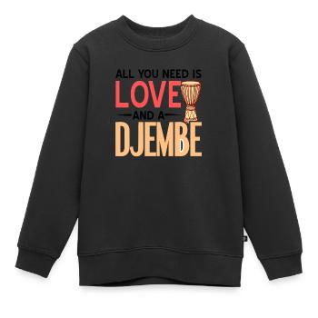 Djembe percussion instrument tambour musique cadeau - Sweat Premium enfant bio - noir - Devant - AI Model Kid Female (0cm)